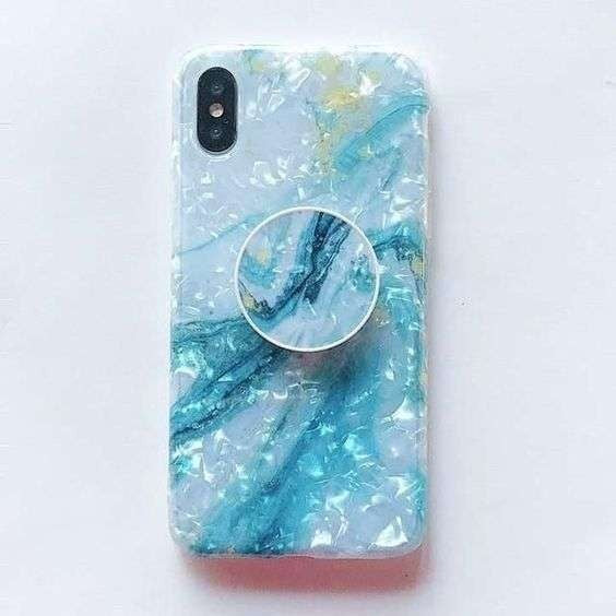 Husa protectie pentru Apple iPhone SE 2020 Soft IMD TPU Marble Albastru Suport inclus-2