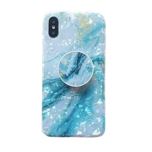 Husa protectie pentru Apple iPhone SE 2020 Soft IMD TPU Marble Albastru Suport inclus-0