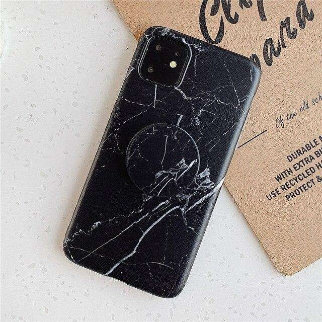 Husa protectie pentru Apple iPhone SE 2020 Soft IMD TPU Marble Negru Suport inclus-2