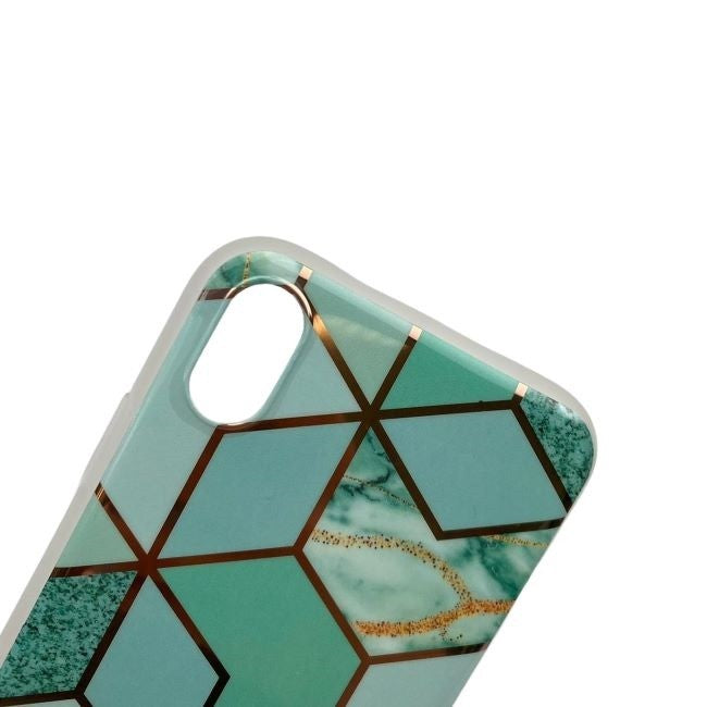 Husa protectie pentru Apple iPhone X/XS Soft IMD TPU Marble Geometric Verde-9