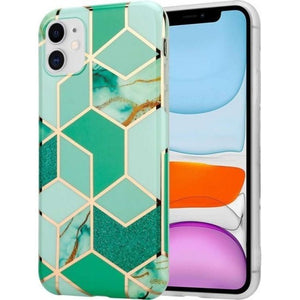 Husa protectie pentru Samsung A11 Soft IMD TPU Marble Geometric Verde-0