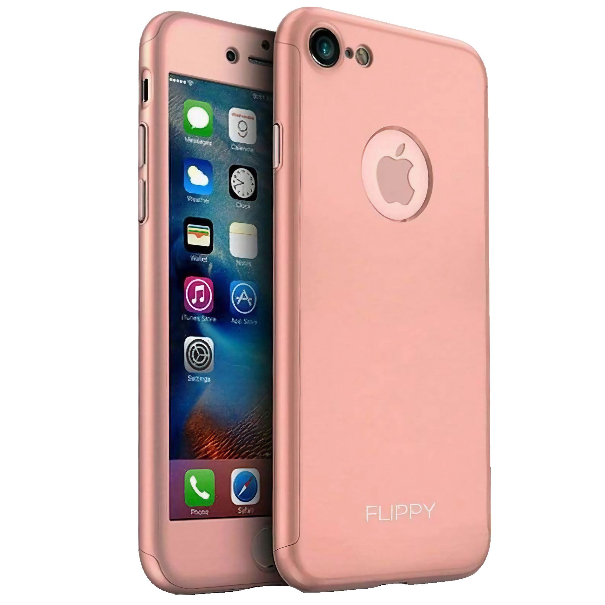 Husa protectile Flippy Premium Full Cover 360 pentru Apple iPhone 8, Roz Auriu cu Folie Sticla inclusa-0