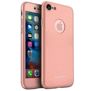 Husa protectile Flippy Premium Full Cover 360 pentru Apple iPhone 8, Roz Auriu cu Folie Sticla inclusa-0