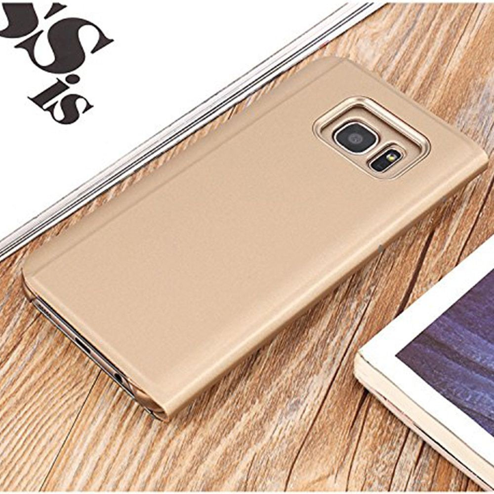 Husa Samsung Galaxy S7 Edge Flip Cover Oglinda Auriu-2