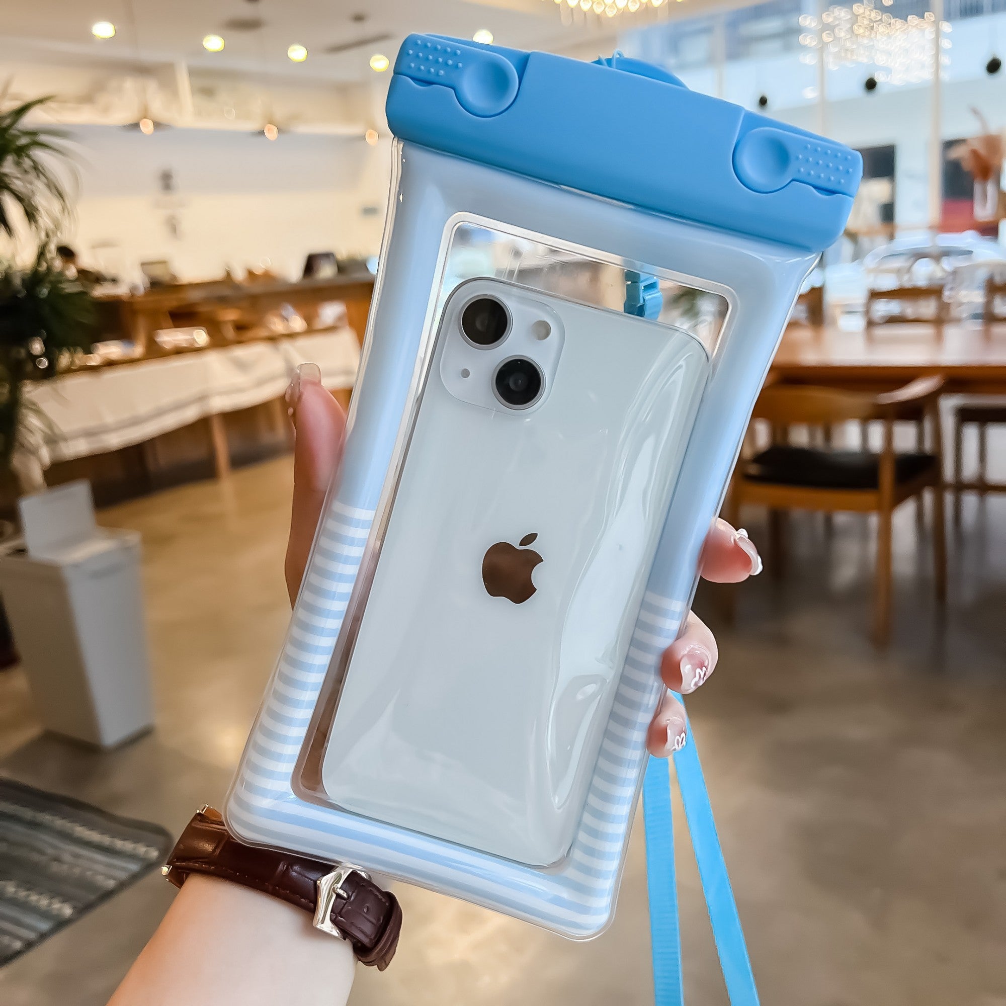 Husa subacvatica Cushion Waterproof Flippy, Snowproof, Universala, Dungata, cu Snur, pentru telefon sau documente, Bleu-2