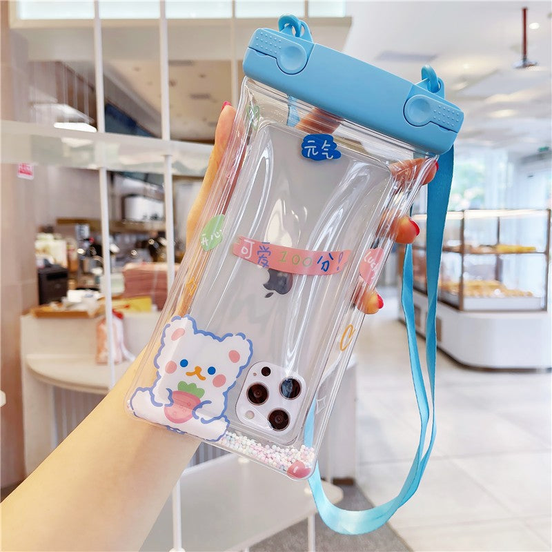 Husa subacvatica Fruity Waterproof Flippy, Snowproof, Universala, Impermeabila, cu Snur, pentru telefon sau documente, Berry Bear, Albastru-2