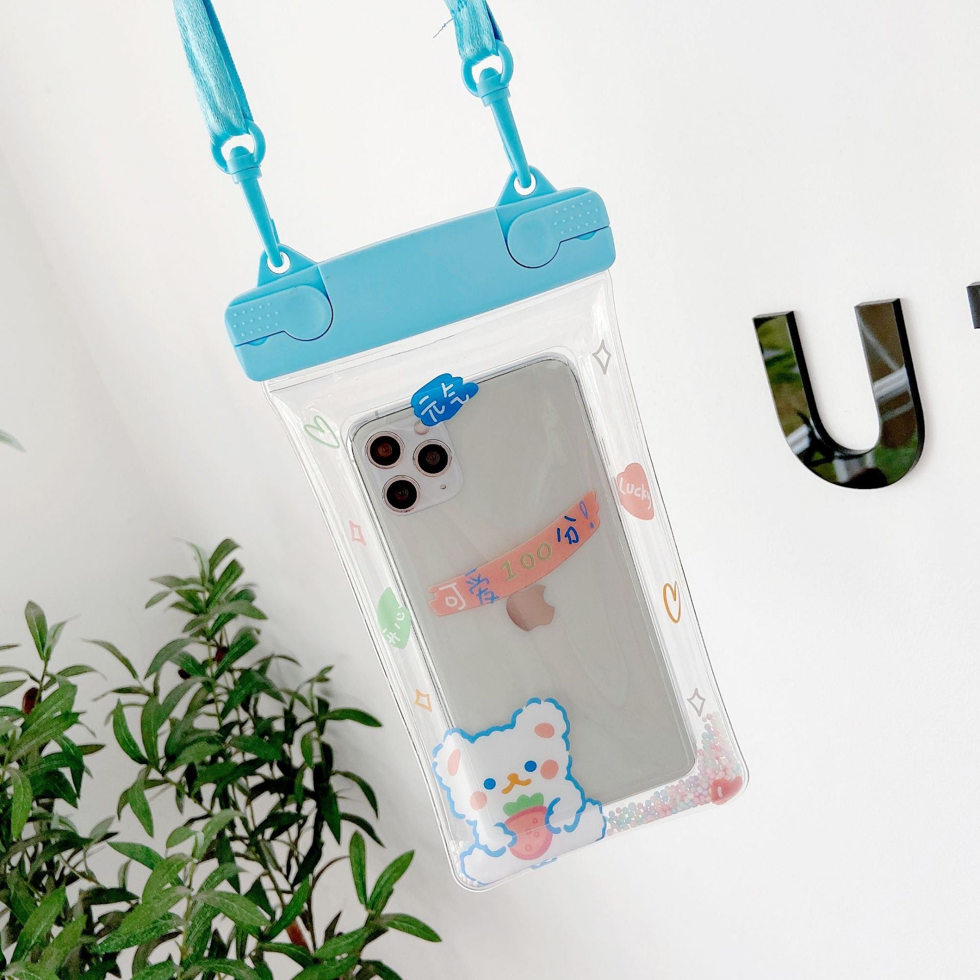 Husa subacvatica Fruity Waterproof Flippy, Snowproof, Universala, Impermeabila, cu Snur, pentru telefon sau documente, Berry Bear, Albastru-4