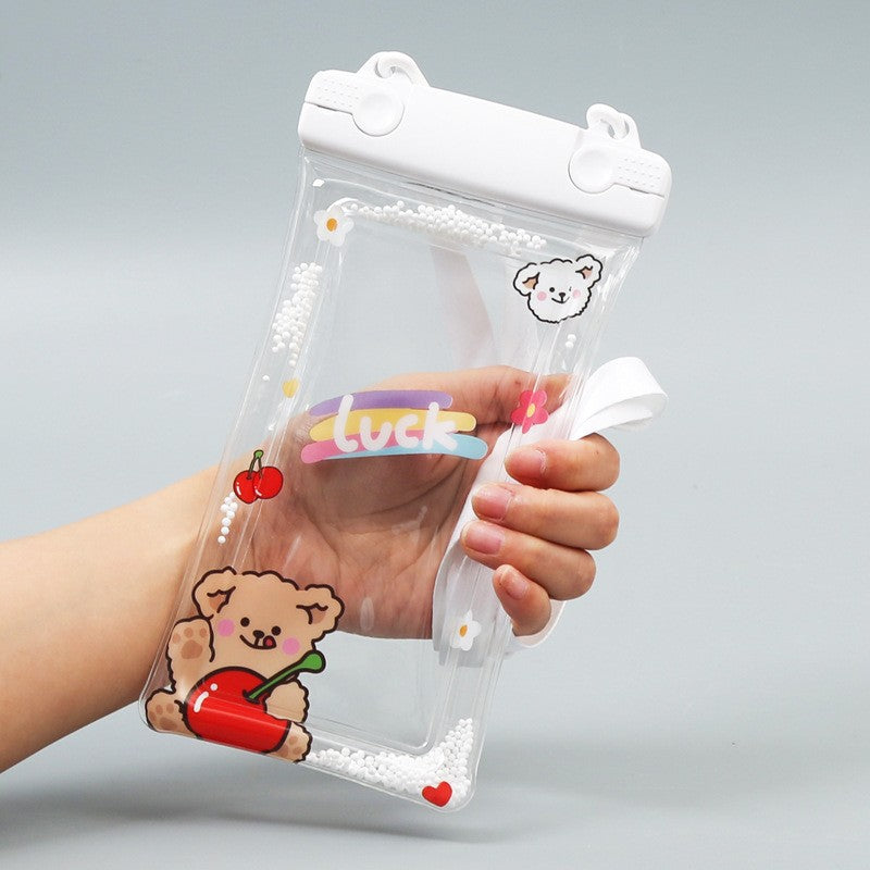 Husa subacvatica Fruity Waterproof Flippy, Snowproof, Universala, Impermeabila, cu Snur, pentru telefon sau documente, Cherry Bear, Alb-3
