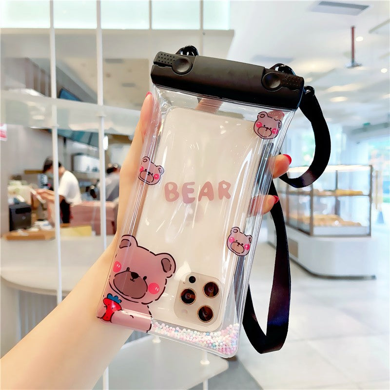 Husa subacvatica Fruity Waterproof Flippy, Snowproof, Universala, Impermeabila, cu Snur, pentru telefon sau documente, Berry Bear, Negru-2