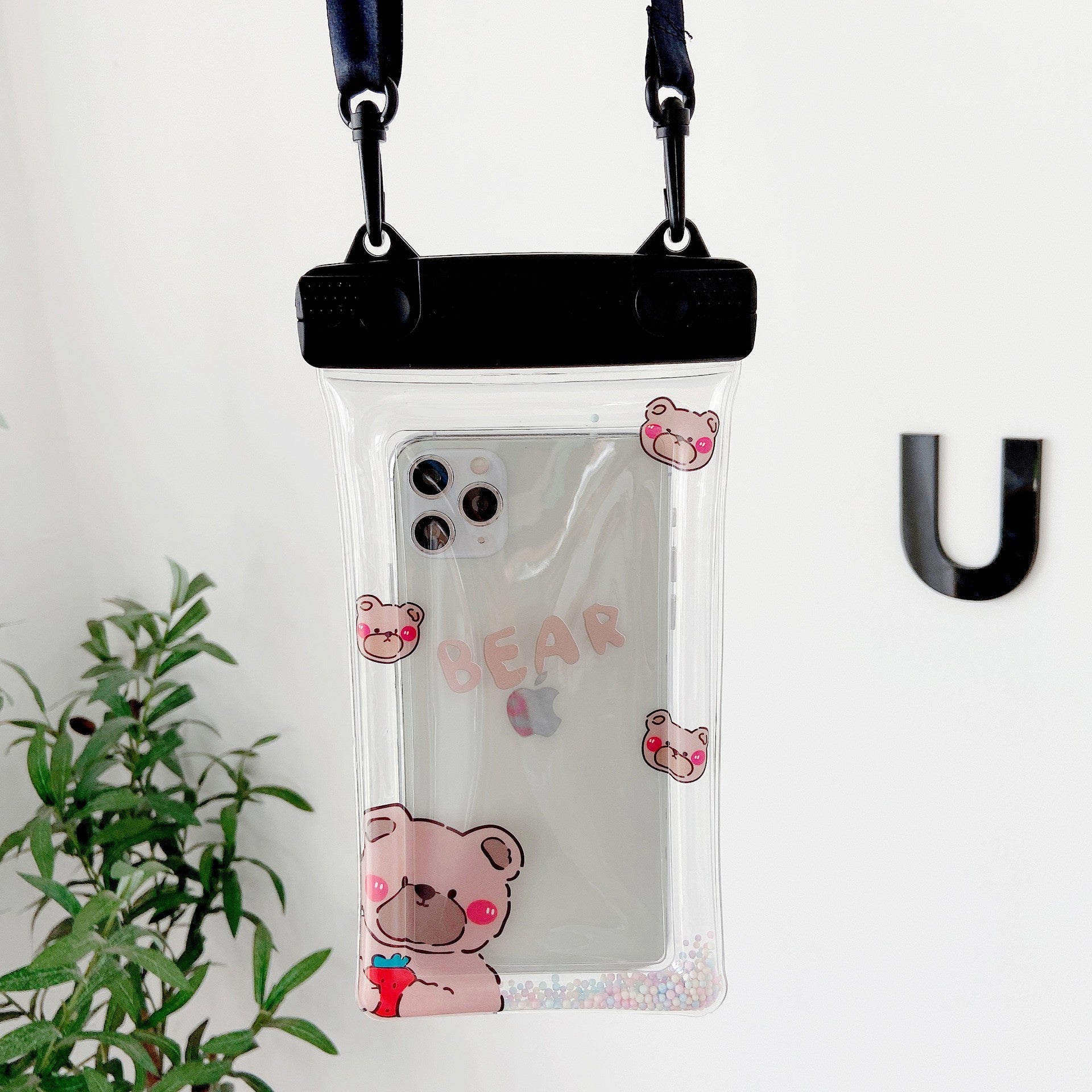 Husa subacvatica Fruity Waterproof Flippy, Snowproof, Universala, Impermeabila, cu Snur, pentru telefon sau documente, Berry Bear, Negru-4