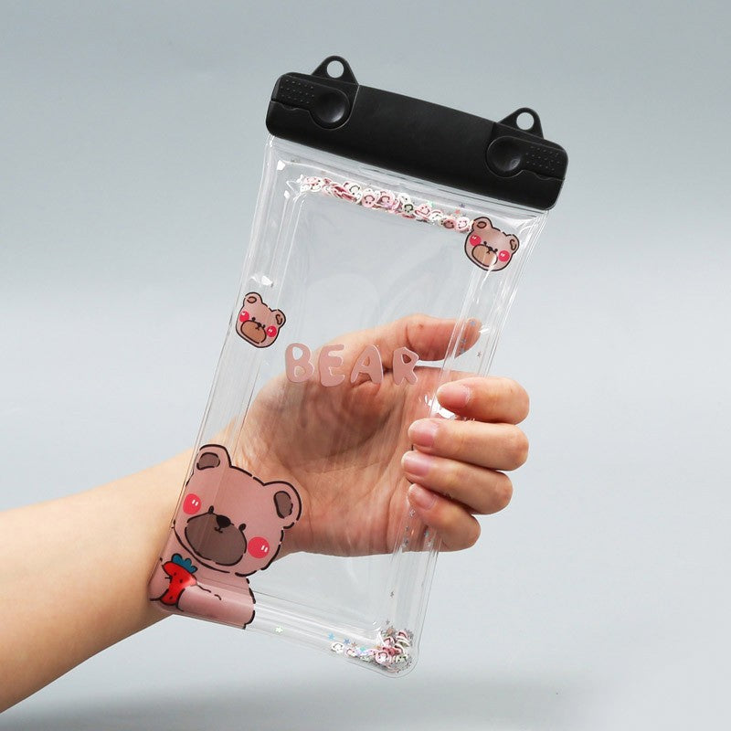 Husa subacvatica Fruity Waterproof Flippy, Snowproof, Universala, Impermeabila, cu Snur, pentru telefon sau documente, Berry Bear, Negru-5