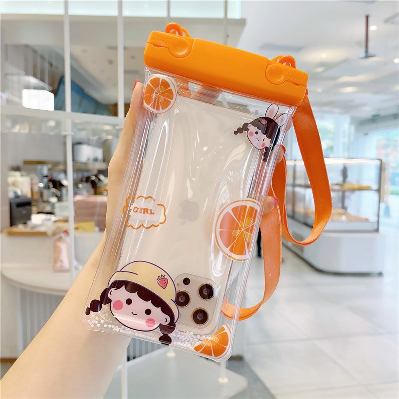 Husa subacvatica Fruity Waterproof Flippy, Snowproof, Universala, Impermeabila, cu Snur, pentru telefon sau documente, Orange Girl 2, Oranj-2