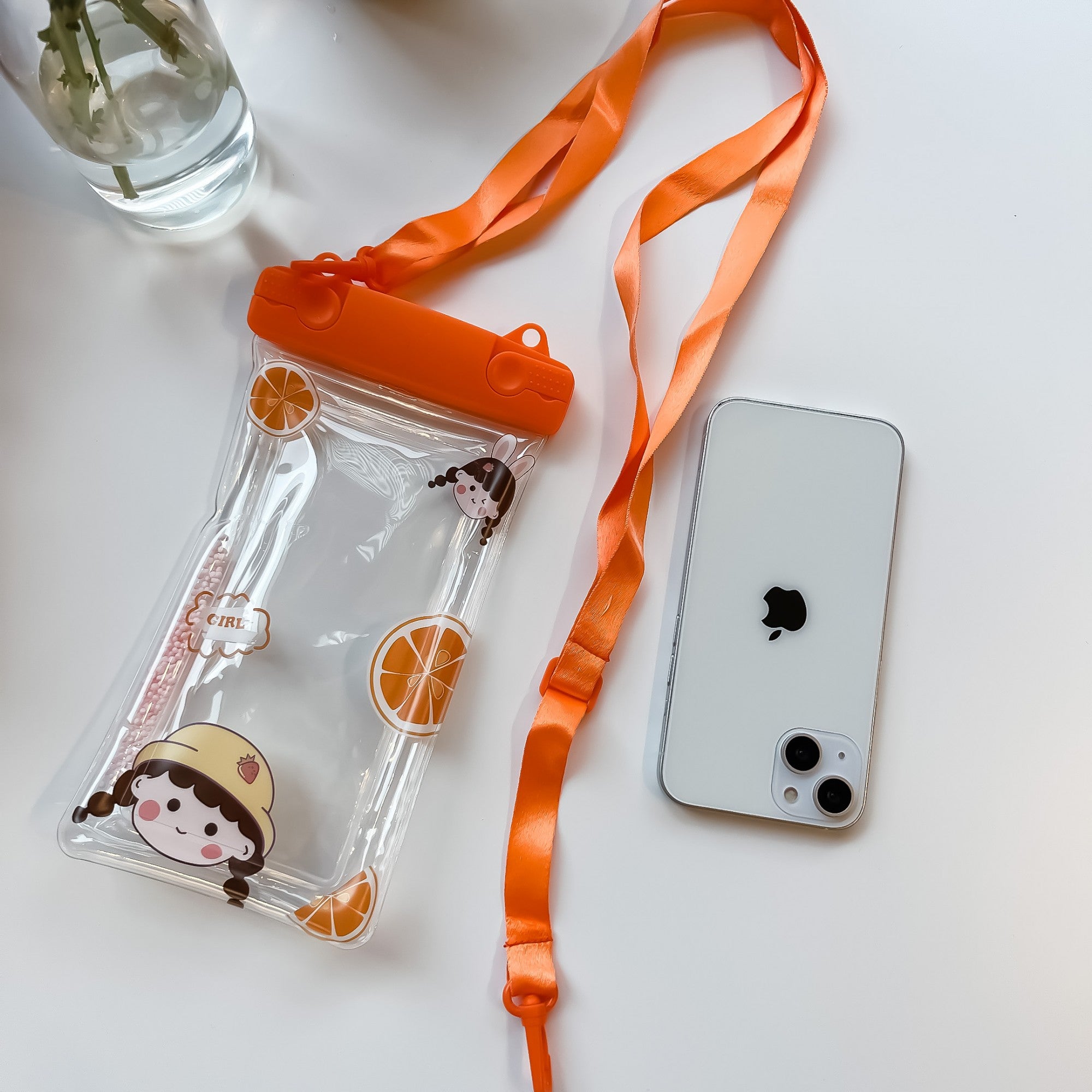 Husa subacvatica Fruity Waterproof Flippy, Snowproof, Universala, Impermeabila, cu Snur, pentru telefon sau documente, Orange Girl 2, Oranj-3