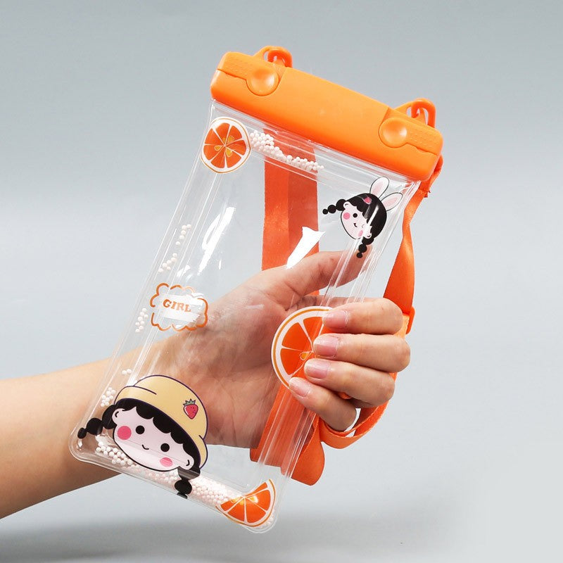 Husa subacvatica Fruity Waterproof Flippy, Snowproof, Universala, Impermeabila, cu Snur, pentru telefon sau documente, Orange Girl 2, Oranj-5