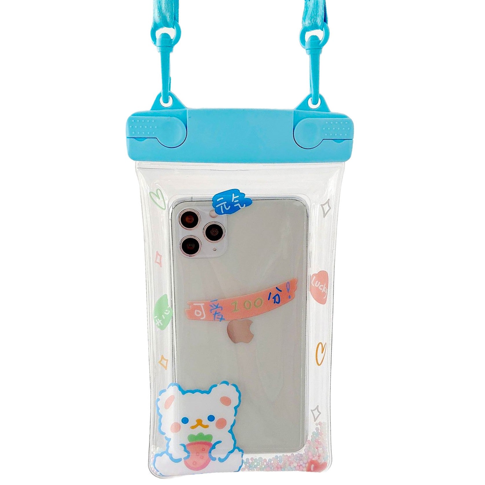 Husa subacvatica Fruity Waterproof Flippy, Snowproof, Universala, Impermeabila, cu Snur, pentru telefon sau documente, Berry Bear, Albastru-0