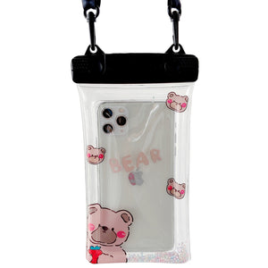 Husa subacvatica Fruity Waterproof Flippy, Snowproof, Universala, Impermeabila, cu Snur, pentru telefon sau documente, Berry Bear, Negru-0