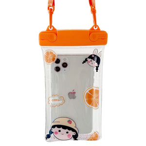 Husa subacvatica Fruity Waterproof Flippy, Snowproof, Universala, Impermeabila, cu Snur, pentru telefon sau documente, Orange Girl 2, Oranj-0