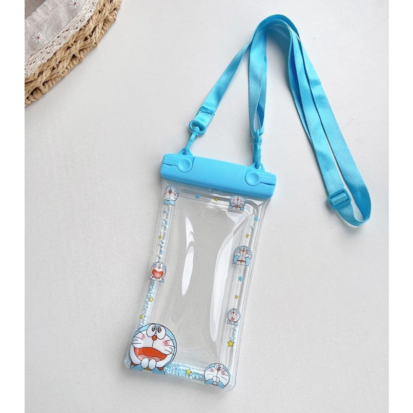 Husa subacvatica Glitter Kids Waterproof Flippy, Snowproof, Universala, cu Snur, pentru telefon sau documente, Cat, Bleu-2