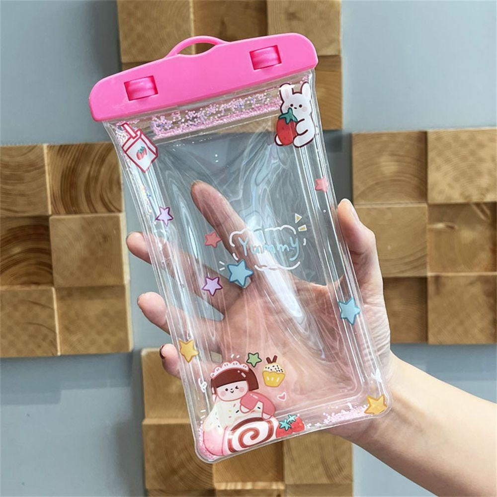 Husa subacvatica Glitter Kids Waterproof Flippy, Snowproof, Universala, cu Snur, pentru telefon sau documente, Sweet Girl, Roz-1
