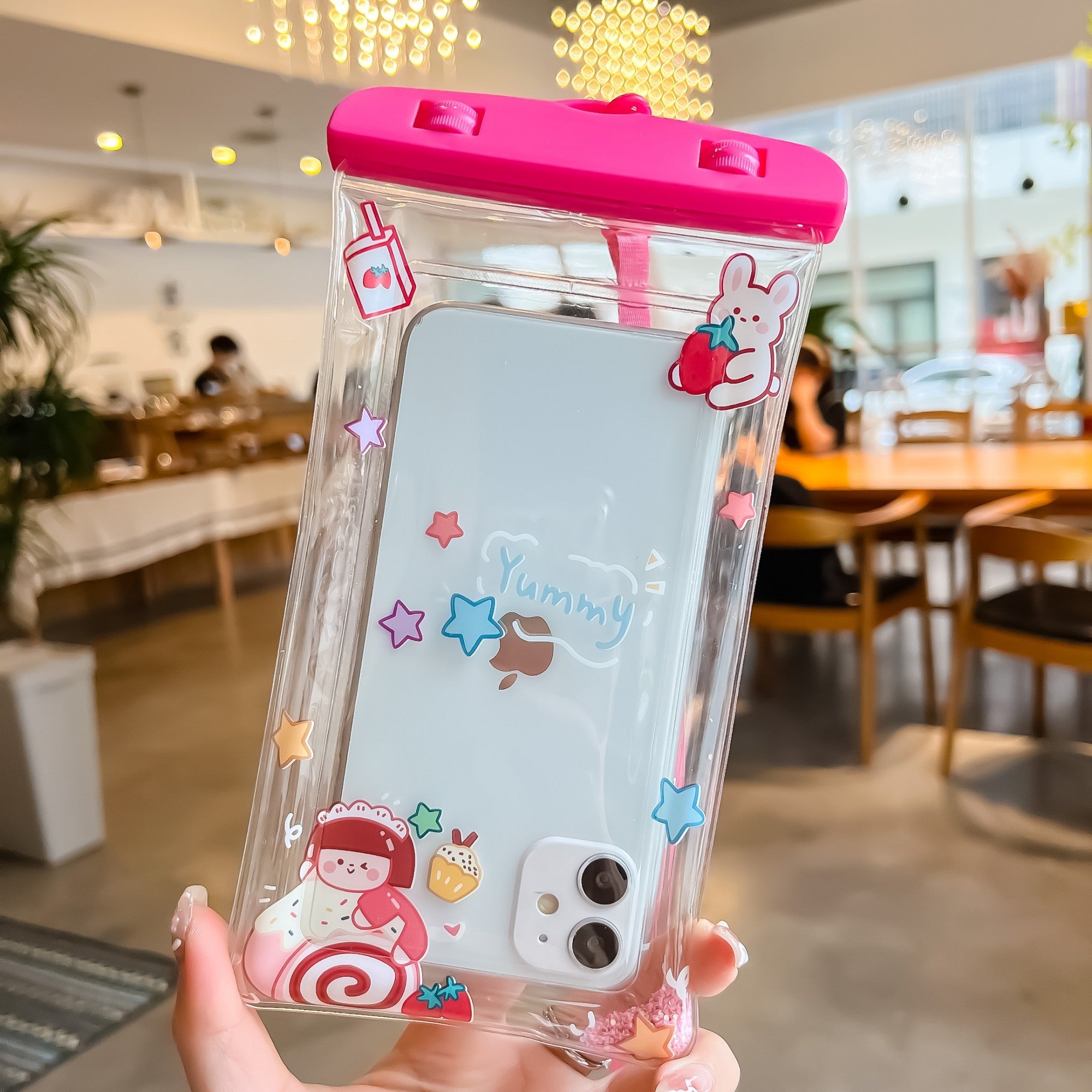 Husa subacvatica Glitter Kids Waterproof Flippy, Snowproof, Universala, cu Snur, pentru telefon sau documente, Sweet Girl, Roz-2