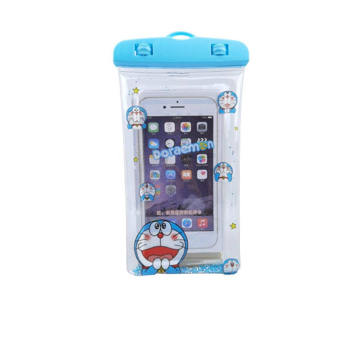 Husa subacvatica Glitter Kids Waterproof Flippy, Snowproof, Universala, cu Snur, pentru telefon sau documente, Cat, Bleu-0