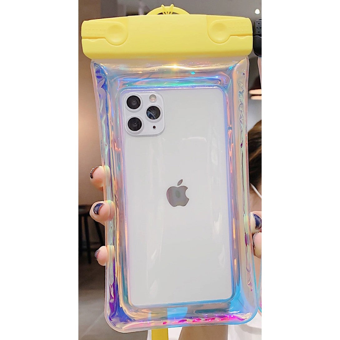 Husa subacvatica Holografica Waterproof Flippy, Snowproof, Universala, Impermeabila, cu Snur, pentru telefon sau documente, Galben-4