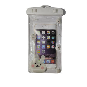 Husa subacvatica Kids Waterproof Flippy, Snowproof, Universala, cu Snur, pentru telefon sau documente, Bunny, Alb-0
