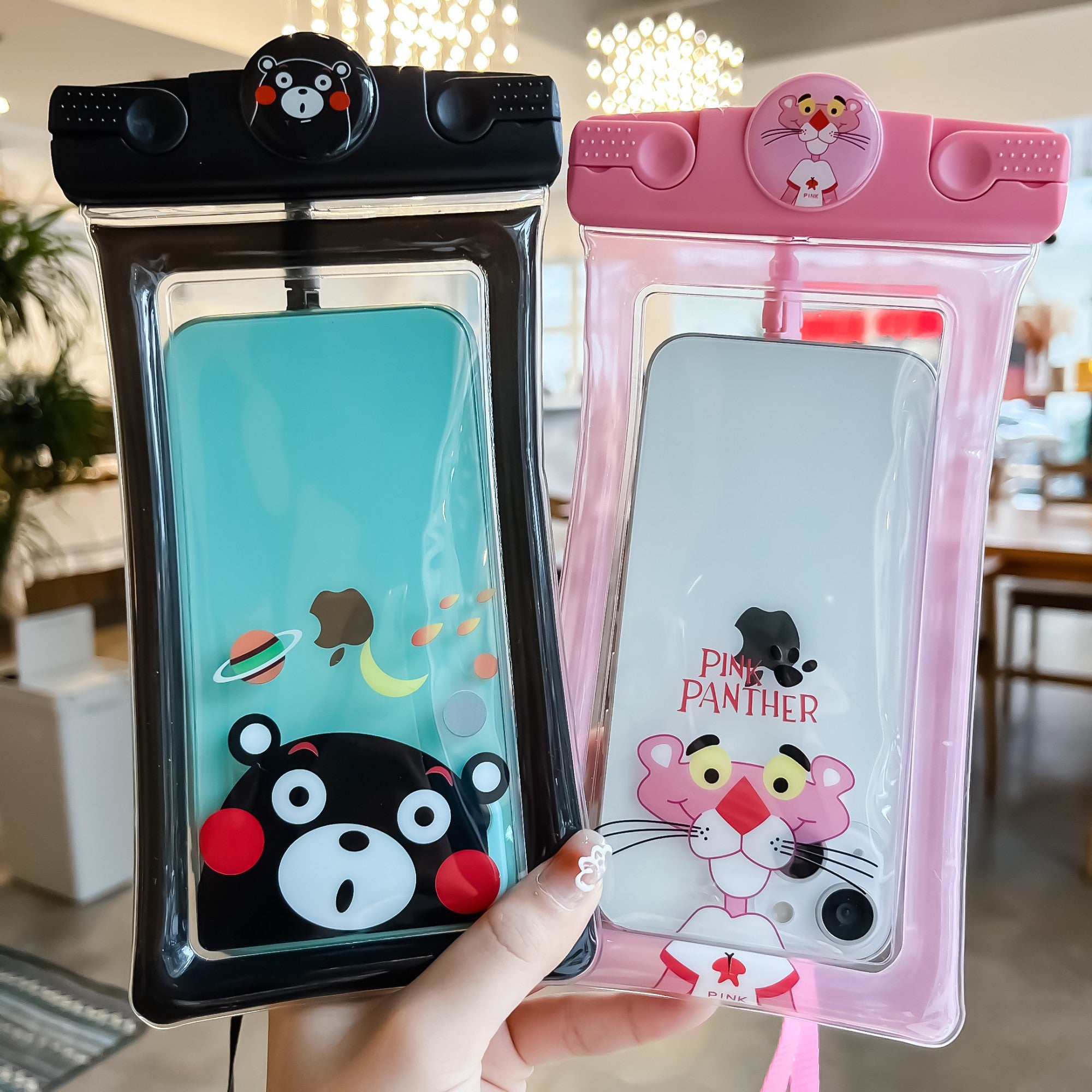 Husa subacvatica Mascot Waterproof Flippy, Snowproof, Universala, cu Snur, pentru telefon sau documente, Bear, Negru-2