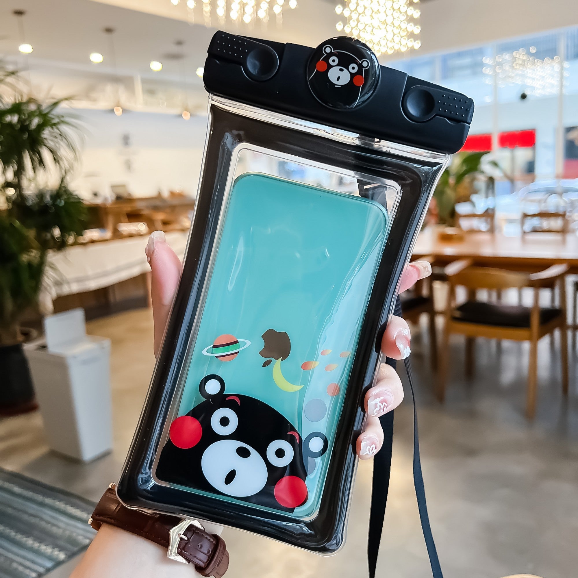 Husa subacvatica Mascot Waterproof Flippy, Snowproof, Universala, cu Snur, pentru telefon sau documente, Bear, Negru-4