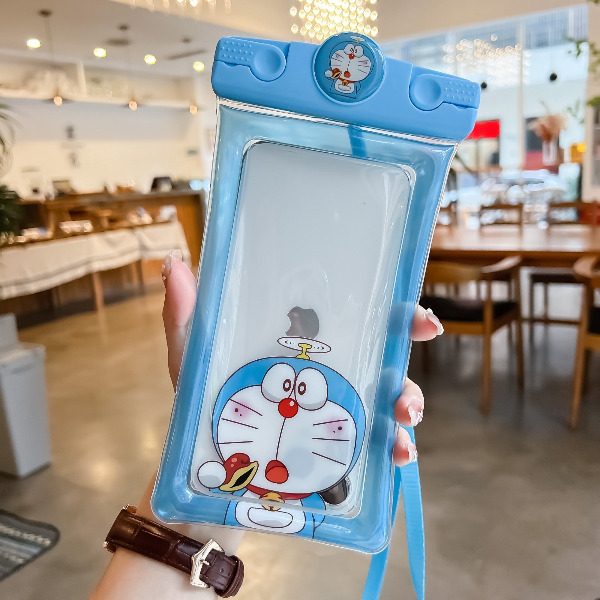 Husa subacvatica Mascot Waterproof Flippy, Snowproof, Universala, cu Snur, pentru telefon sau documente, Cat, Bleu-4