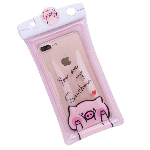 Husa subacvatica Mascot Waterproof Flippy, Snowproof, Universala, cu Snur, pentru telefon sau documente, Piggy, Roz-0