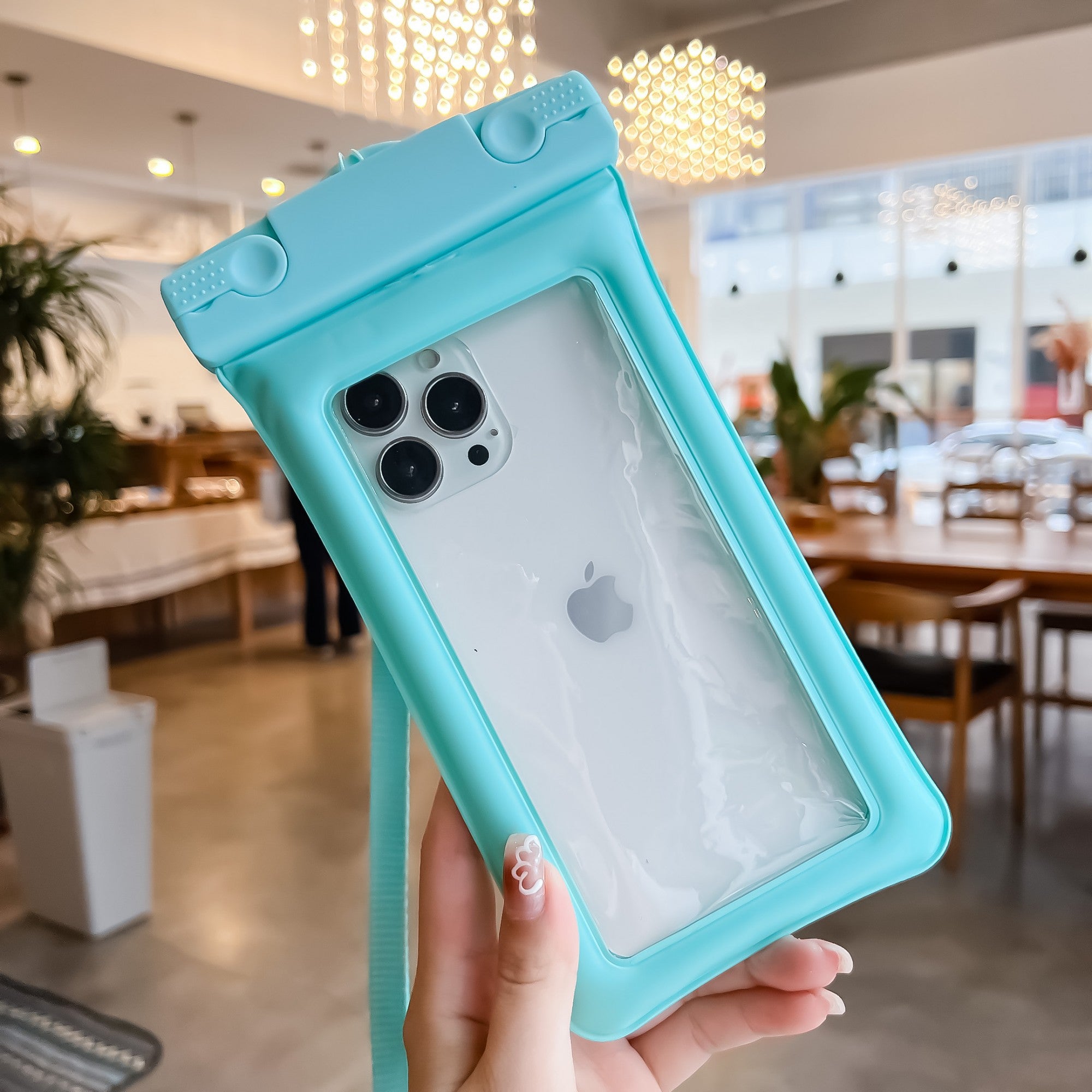 Husa subacvatica Matte Cushion Waterproof Flippy, Snowproof, Universala, cu Snur, pentru telefon sau documente, Verde Menta-1