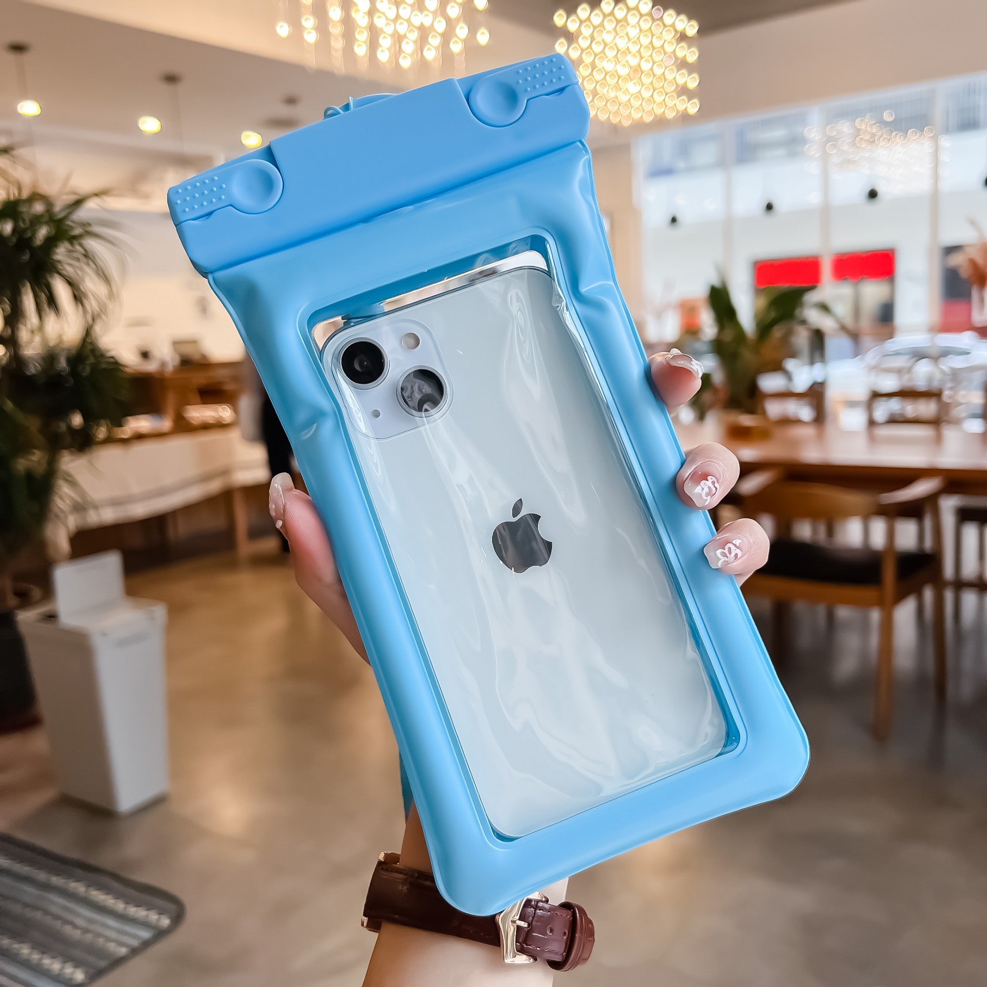 Husa subacvatica Matte Cushion Waterproof Flippy, Snowproof, Universala, cu Snur, pentru telefon sau documente, Bleu-2