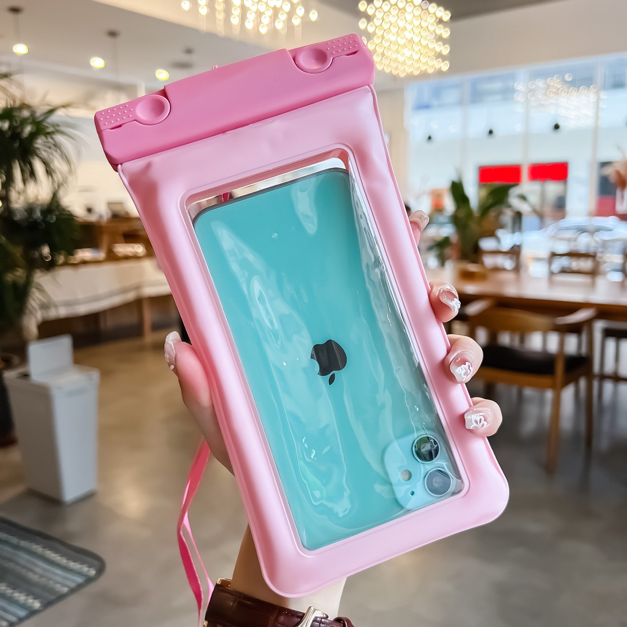 Husa subacvatica Matte Cushion Waterproof Flippy, Snowproof, Universala, cu Snur, pentru telefon sau documente, Roz-1
