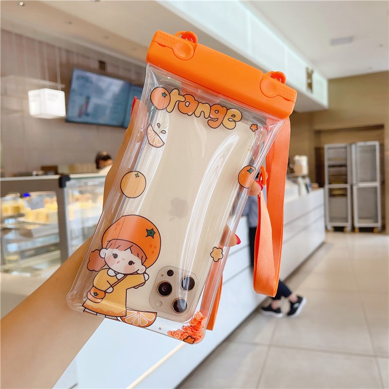Husa subacvatica Waterproof Flippy, Snowproof, Universala, Impermeabila, pentru telefon sau documente, cu snur, Orange Girl, Portocaliu-4