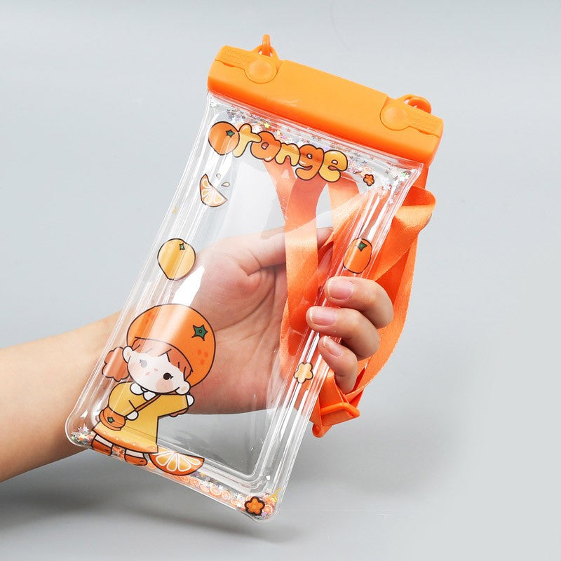 Husa subacvatica Waterproof Flippy, Snowproof, Universala, Impermeabila, pentru telefon sau documente, cu snur, Orange Girl, Portocaliu-5