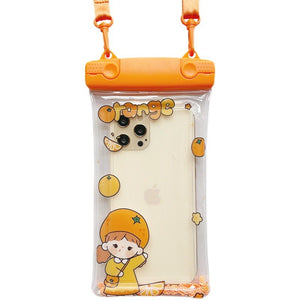 Husa subacvatica Waterproof Flippy, Snowproof, Universala, Impermeabila, pentru telefon sau documente, cu snur, Orange Girl, Portocaliu-0