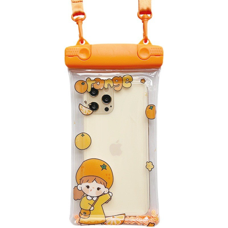 Husa subacvatica Waterproof Flippy, Snowproof, Universala, Impermeabila, pentru telefon sau documente, cu snur, Orange Girl, Portocaliu-0