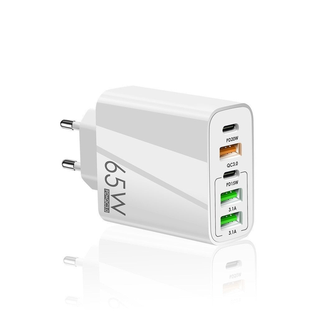 Incarcator Retea, Flippy, 5 Porturi, 65W Fast Charge, 3 x USB, 2 x Type-C, Universal Compatibil iPhone, Huawei, Samsung, Xiaomi, Alb-1