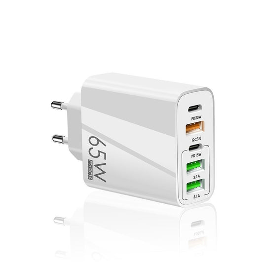 Incarcator Retea, Flippy, 5 Porturi, 65W Fast Charge, 3 x USB, 2 x Type-C, Universal Compatibil iPhone, Huawei, Samsung, Xiaomi, Alb-1