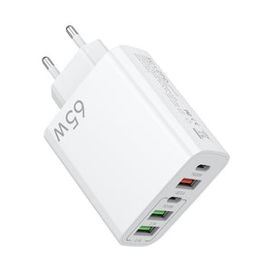 Incarcator Retea, Flippy, 5 Porturi, 65W Fast Charge, 3 x USB, 2 x Type-C, Universal Compatibil iPhone, Huawei, Samsung, Xiaomi, Alb-0