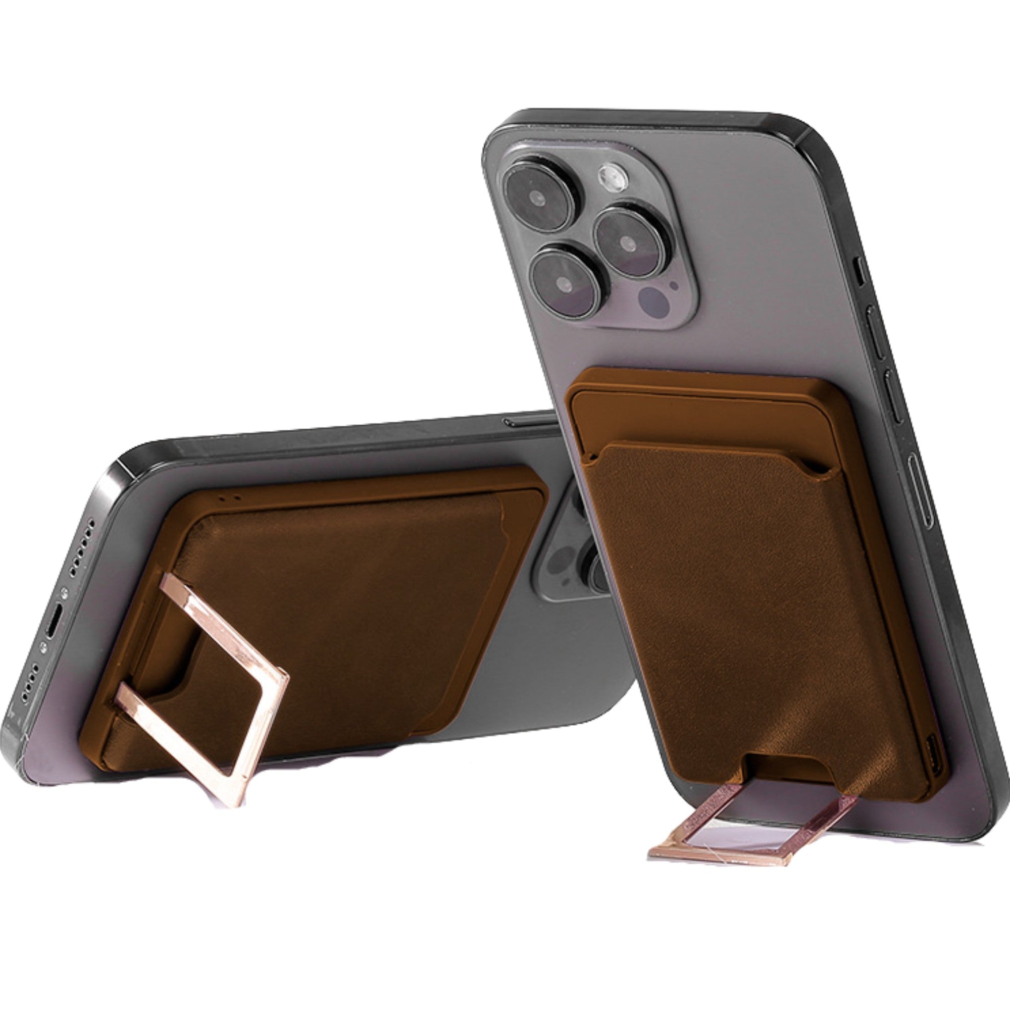 Accesoriu pentru telefon 3 in 1 Flippy, incarcator Wirelles Magsafe, portofel si suport, maro-0