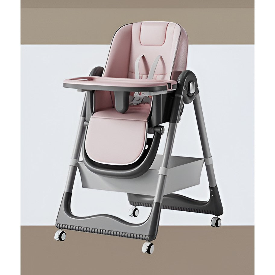 Scaun de Masa pentru Bebelusi si Copii, Flippy, 2 Tavite si Husa Detasabile, Multifuncțional, Stabil, Centura de Siguranta, Inaltime Ajustabila, Spatar Reglabil Moale, Cos de Depozitare, 100x50x80cm, de la 6 Luni, Roz-1