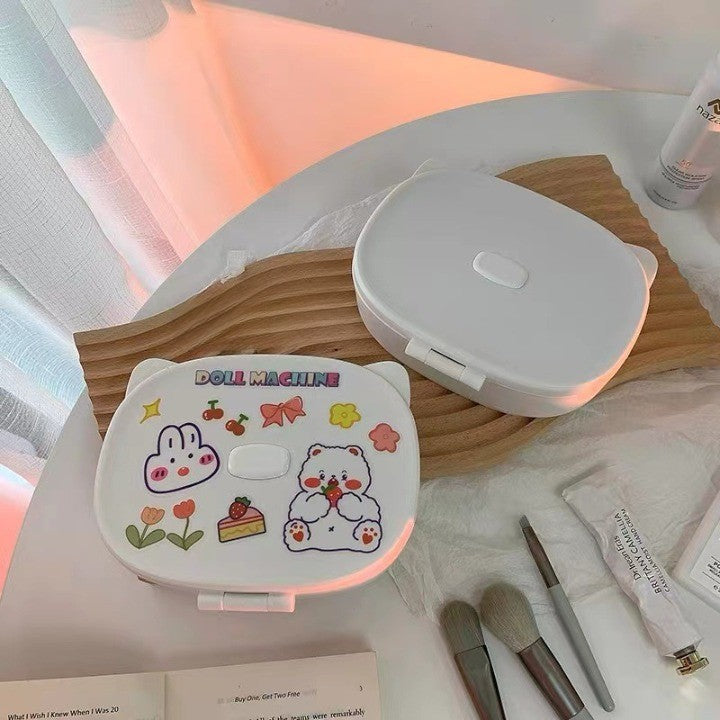 Cutie cu Oglinda, Model Pisica, Flippy, 4 Compartimente, Cutie de Depozitare a Machiajelor si Accesoriilor, Oglinda de Machiaj, 17x13x6cm, Alb-4