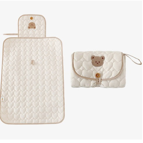 Patura Multifunctionala pentru Schimbat Pampers, Flippy, Rezistenta la Apa, Model Ursulet, 50x70 cm, Bej-0