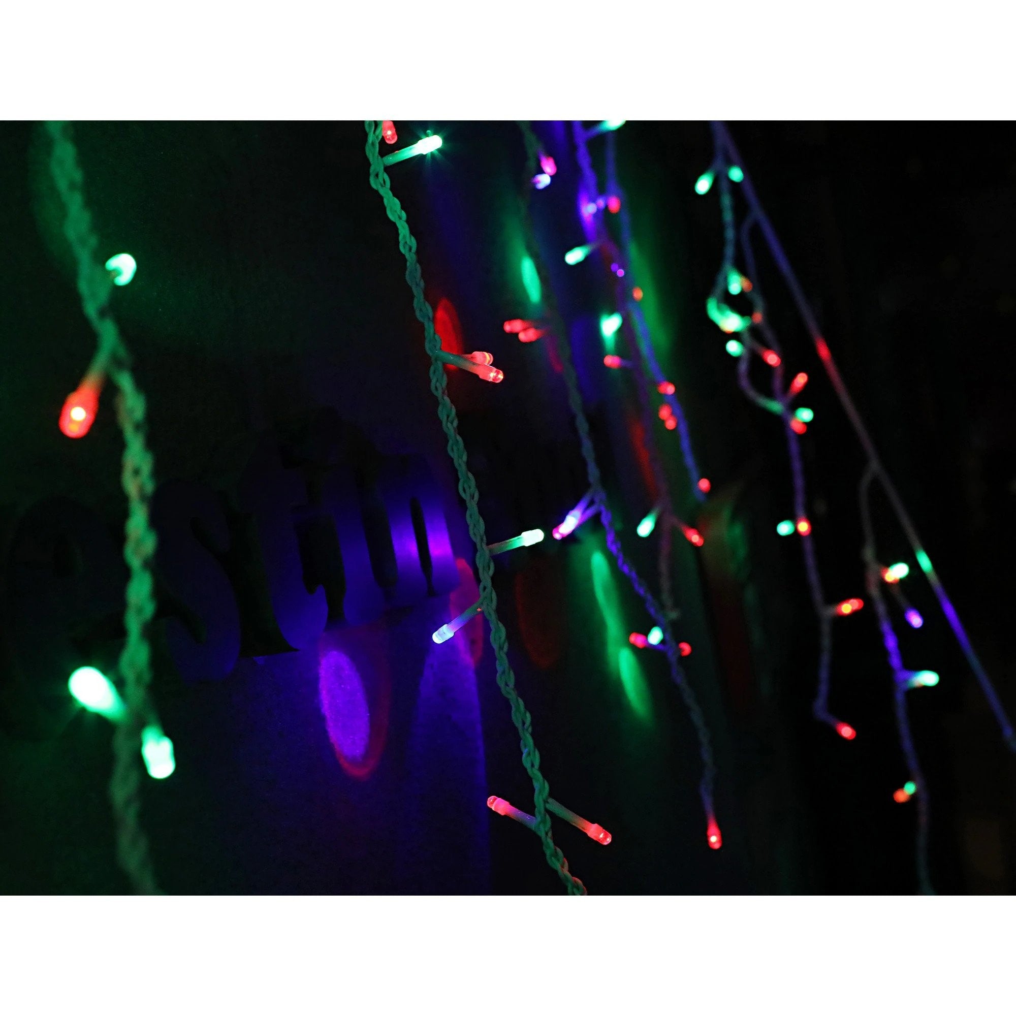 Instalatie Craciun, 10 m, 286 Led-uri ,Franjuri, Rosu / Verde/ Albastru, Flash, Transformator, Interconectabila, Prelungitor 5 m inclus, Fir Transparent, Flippy-5