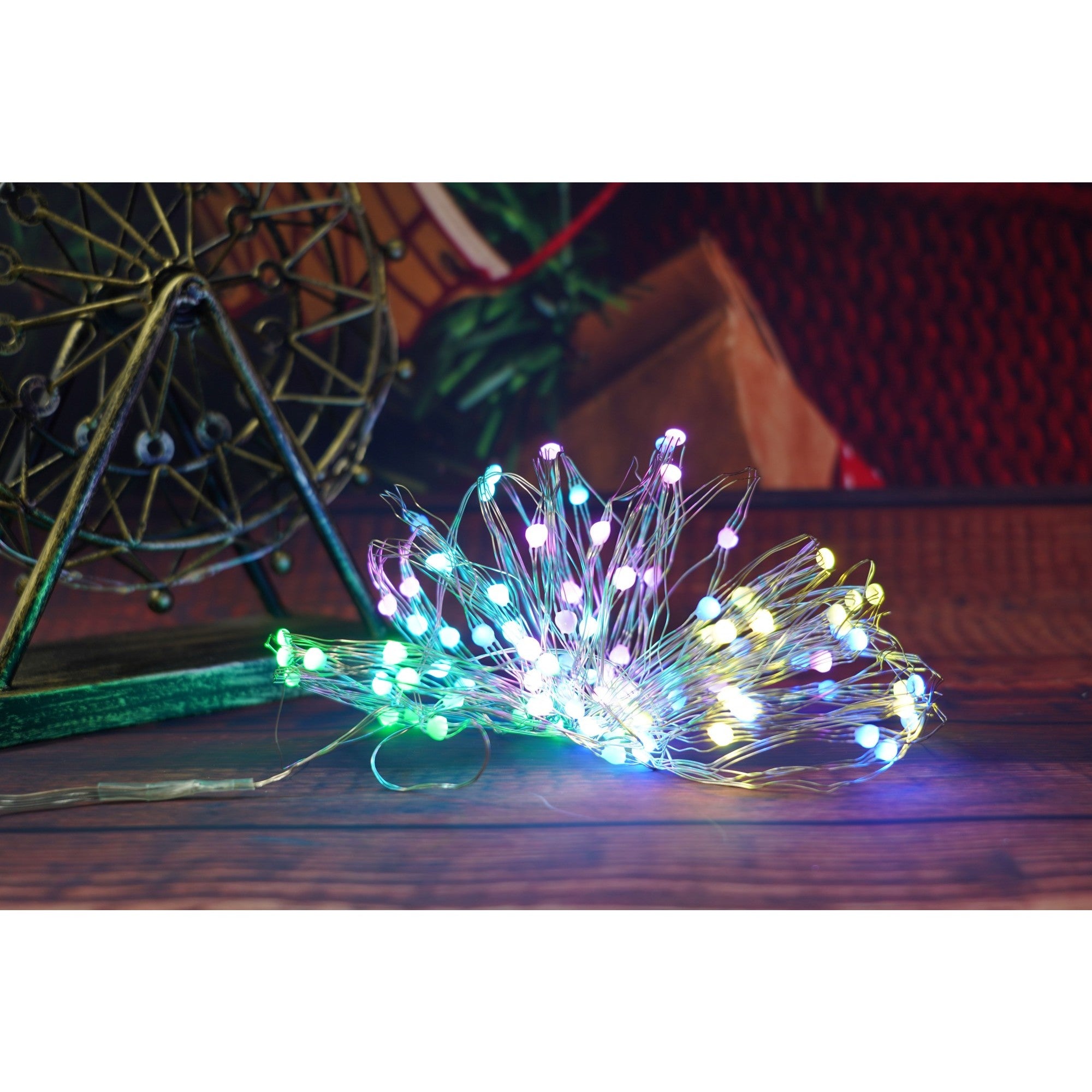 Instalatie Craciun, 10 metri, 100 LED-uri, telecomanda 32 de functii, multicolor RBG, fir cupru, USB, interior, Flippy-1