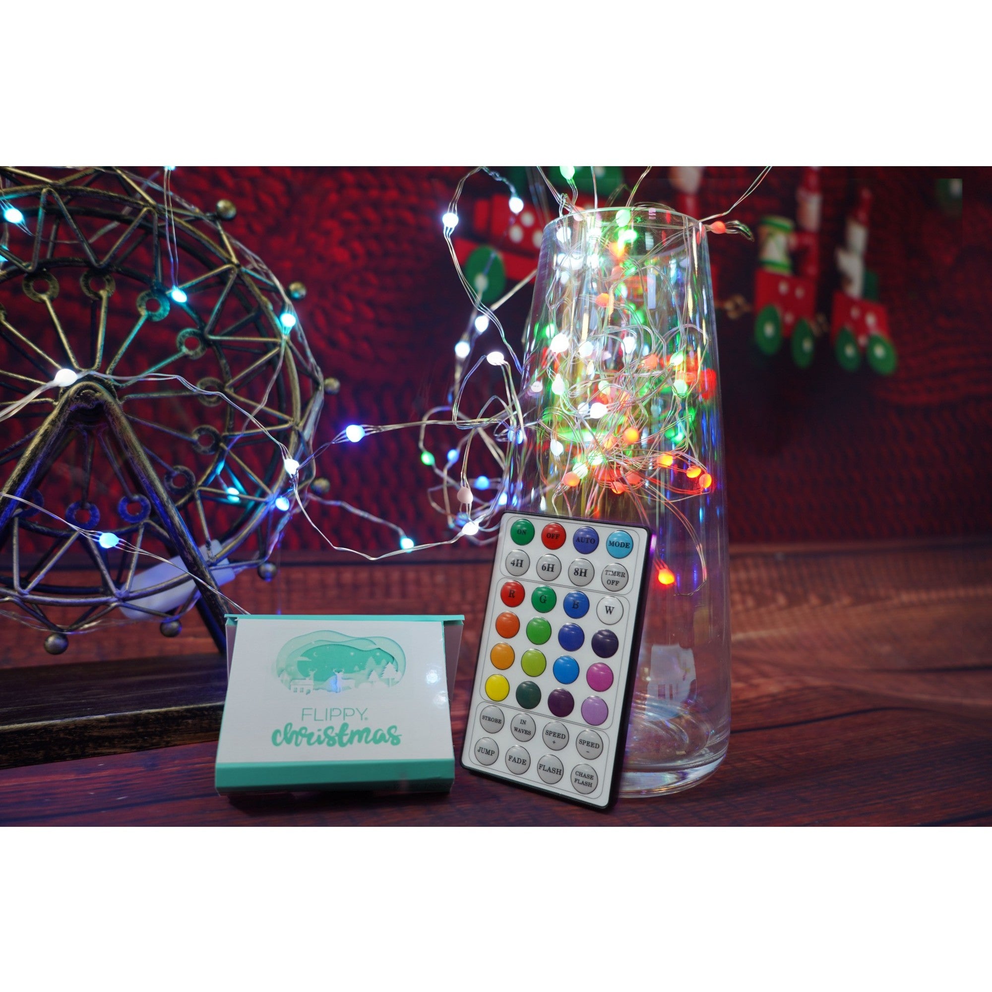 Instalatie Craciun, 10 metri, 100 LED-uri, telecomanda 32 de functii, multicolor RBG, fir cupru, USB, interior, Flippy-2