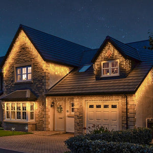 Instalatie Craciun, 5 m, 143 Led-uri ,Franjuri, Alb cald, Flash, Transformator, Interconectabila, Prelungitor 3 m inclus, Fir Negru, Flippy-0