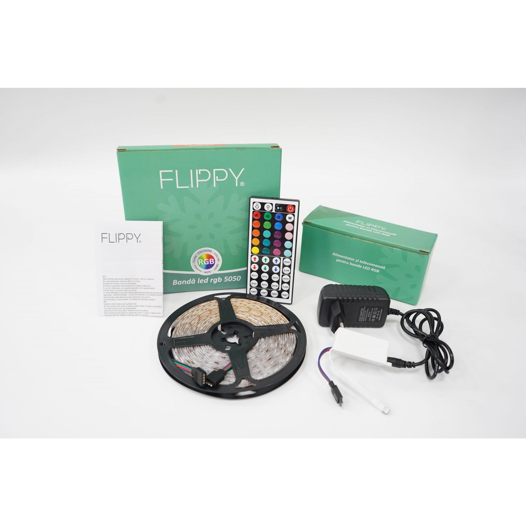 Kit Banda Led RGB SMD 5050 cu Transformator inclus Flippy - Lungime 5 M, 270 LED-uri, Telecomanda 44 taste, pentru TV, PC, Auto, IP65, Lumina Ambientala-5